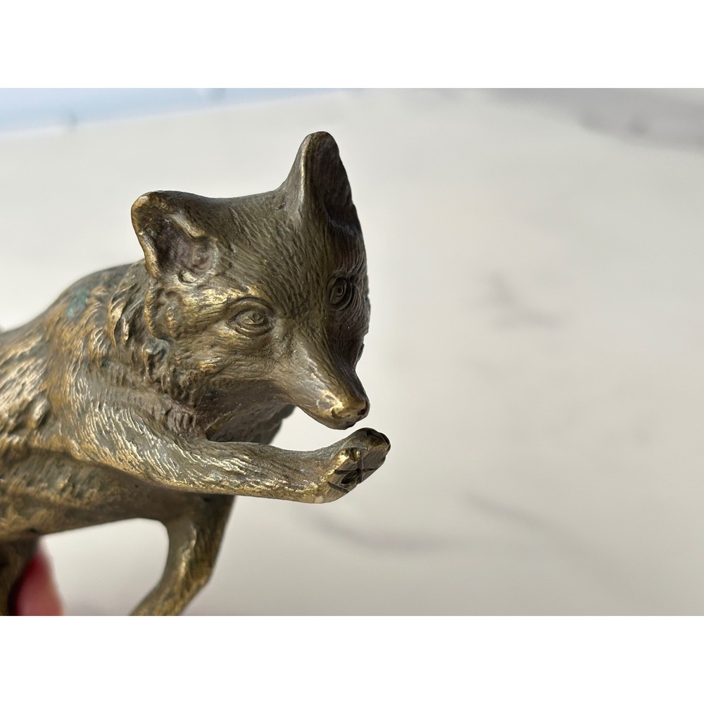 Vintage Brass Fox Figurine Prowling Hunting Animal Statue 6 Inch Patina - Picture 5 of 10
